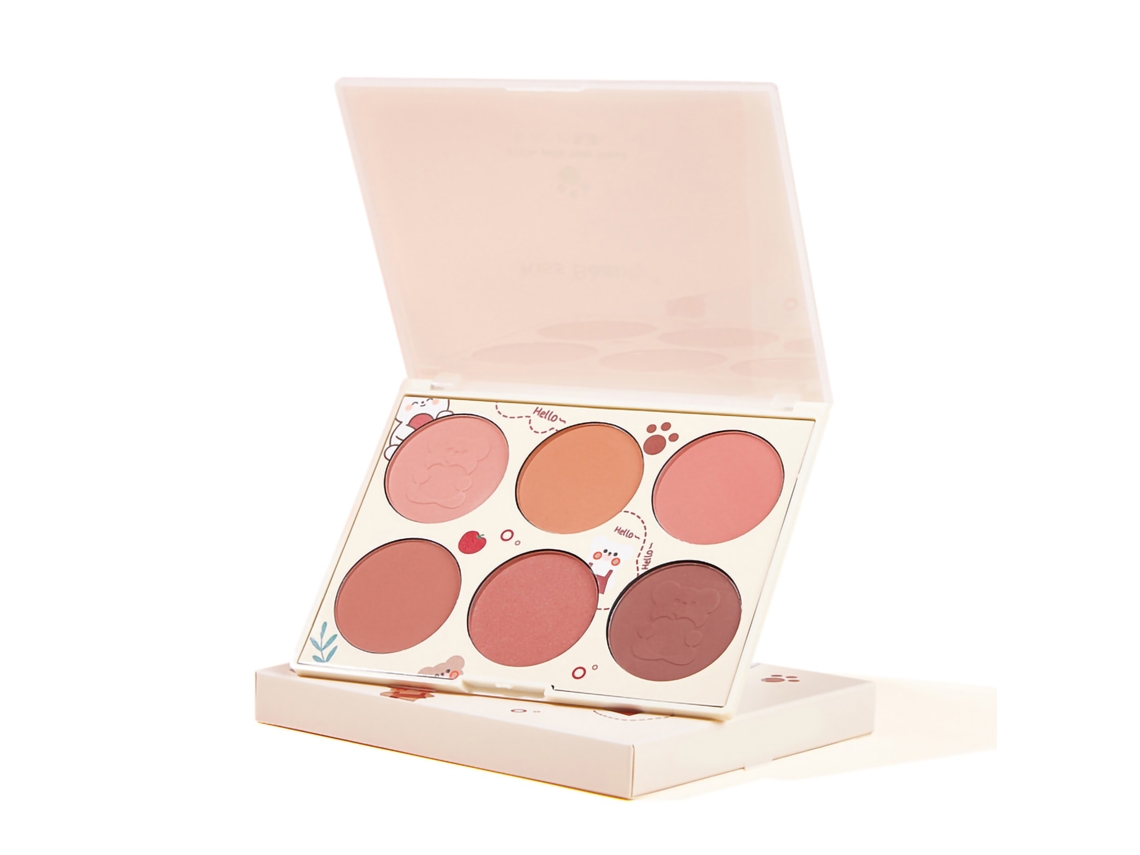 Paleta De Blush 6 Cores Para Maquilhagem Das Bochechas Laranja Sujo, Ameixa, Rosa Seco E Outras