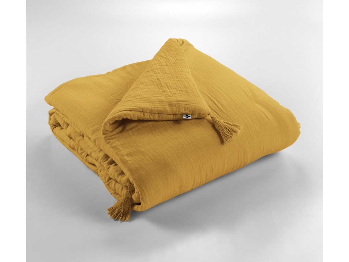 Cama Extremo Gaïa Azafrán LEFFET PAPILLON Algodón Amarillo (90x200cm)