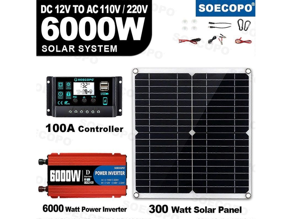 Kit Solar Completo De 6000 W Con Panel Solar Y Generador Para Hogar Y Caravana (220hj).