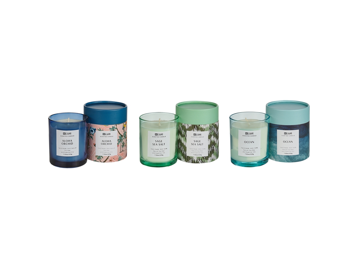 Conjunto de 3 velas aromáticas BELIANI Colorful barrel de Cera de soja Azul 8x8x9