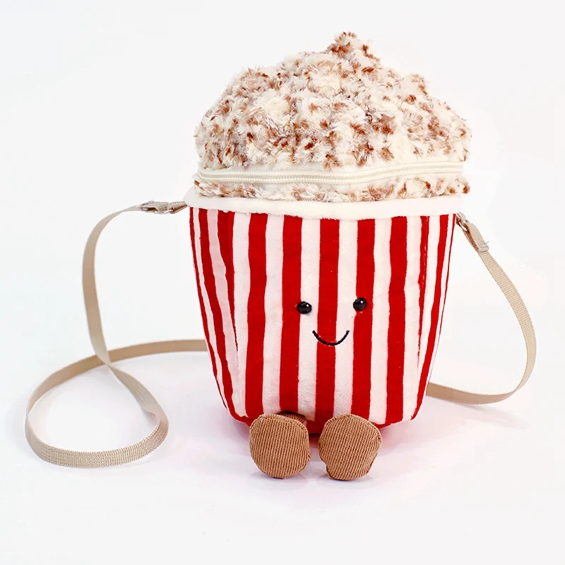 (pipoca, 19 Cm) Bolsa Transversal De Pelúcia Divertida E Fofa Com Tema De Comida, Macia E Macia.