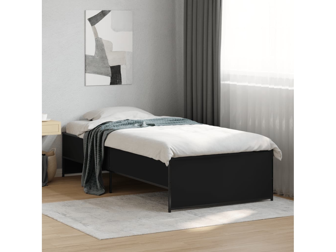 Estructura De Cama Madera De Ingeniería Y Metal Negra 75x190 Cm