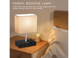 2026-lámpara De Mesa De Noche Neoglint Con Tela, Carga Inalámbrica 10w, Puertos Usb Y Type-c, Bombilla Led Blanco Cálido, Control Táctil