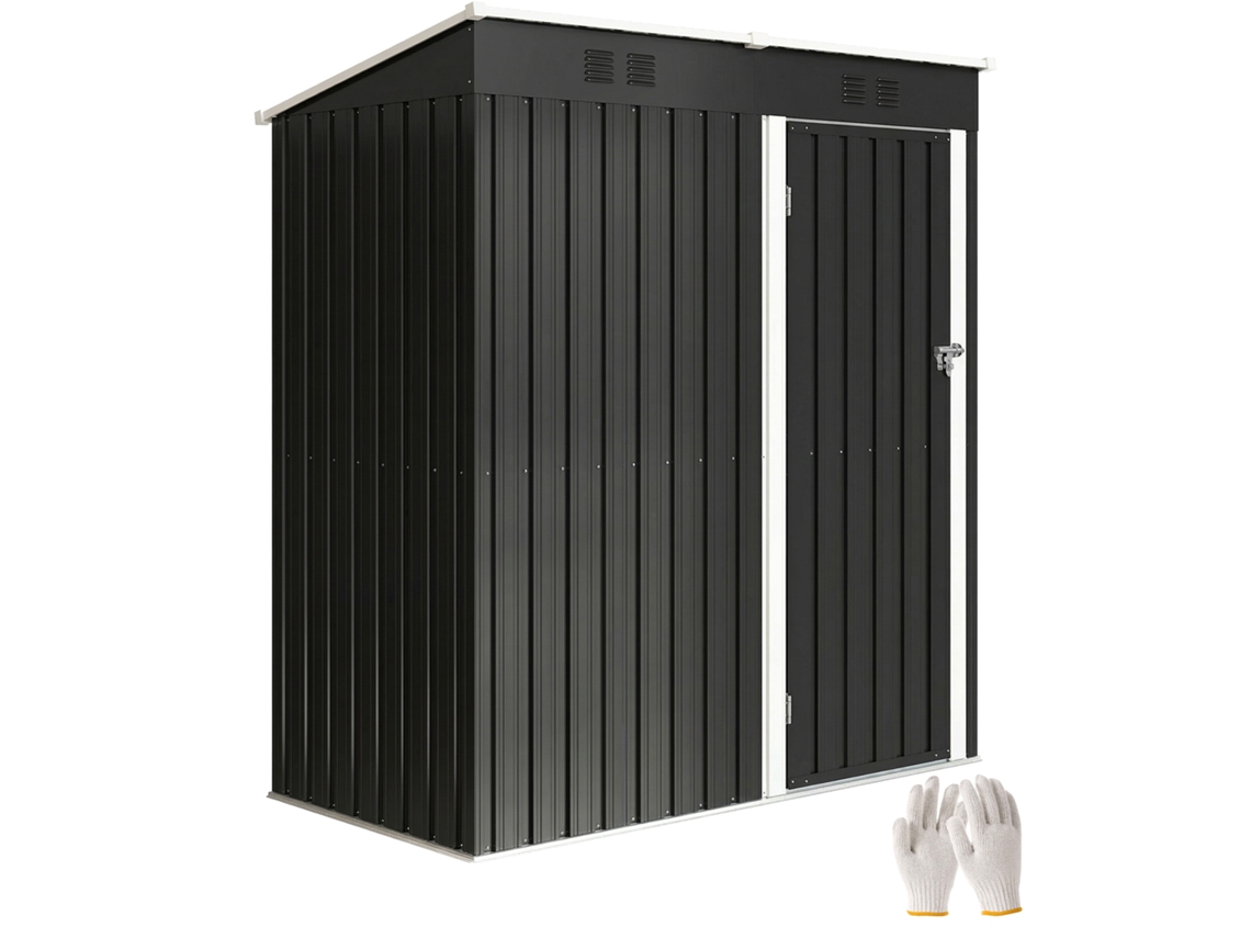 Caseta de jardín metálica con techo inclinado y ventilación UV, 163x90x179cm, gris antracita.