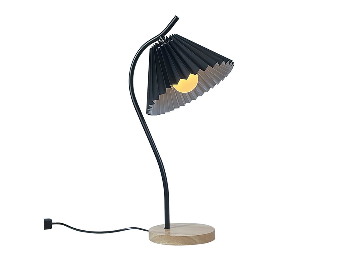 Lámpara De Mesa Con Pantalla Plisada Tela, Mesilla Noche Moderna Metal Para Dormitorio Y Sala Estar