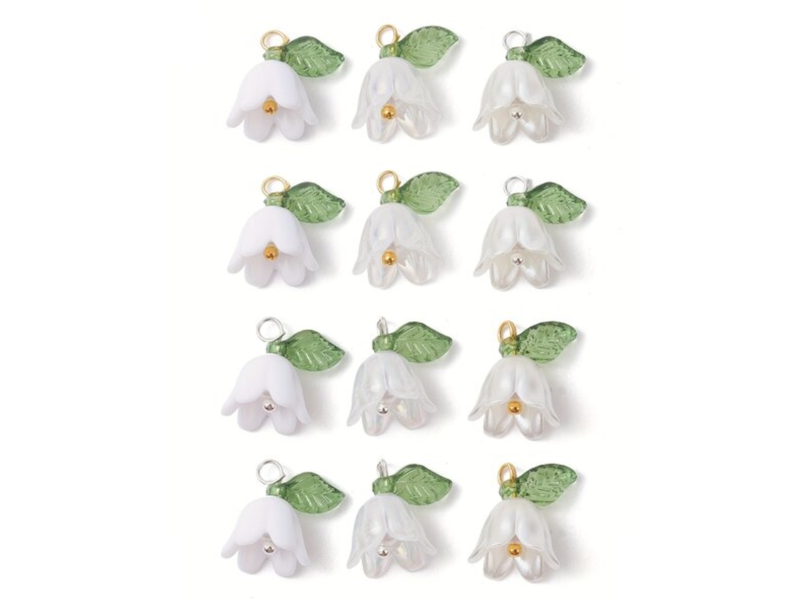 Juego de 12 dijes de hojas y flores de lirio para joyería Pickifypunnyb Slo Slowmoose