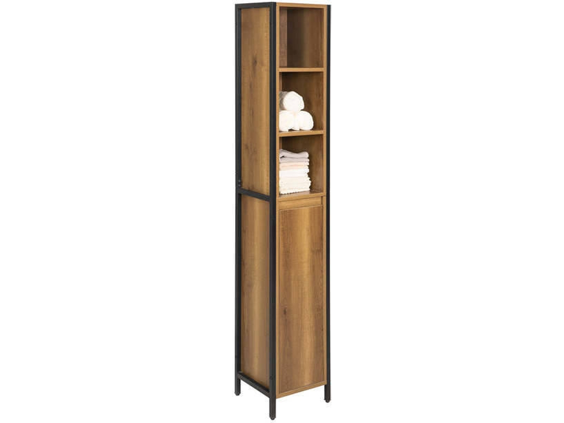Mueble Columna De Baño Armario Para Baño Con 3 Compartimientos Y 1 Puerta Bzr62-Pf SOBUY (Marrón-30x28x168 cm)