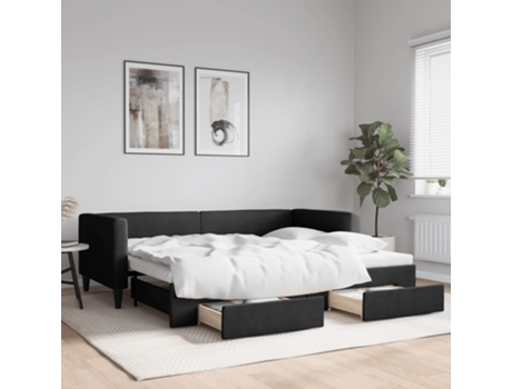 VIDAXL Sofá cama nido con cajones tela negro 90x200 cm