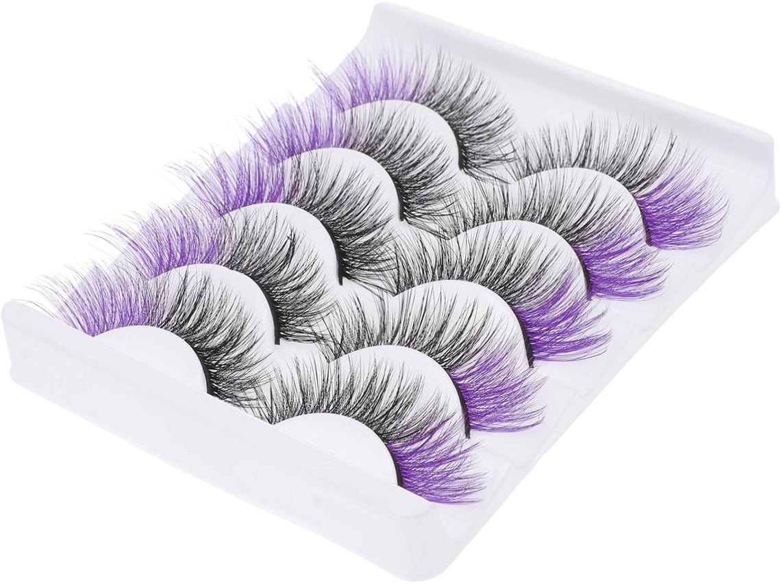 Extensiones De Pestañas Ligeras, 5 Pares De Pestañas Postizas Moradas Hechas A Mano Con Caja De Material Sintético.
