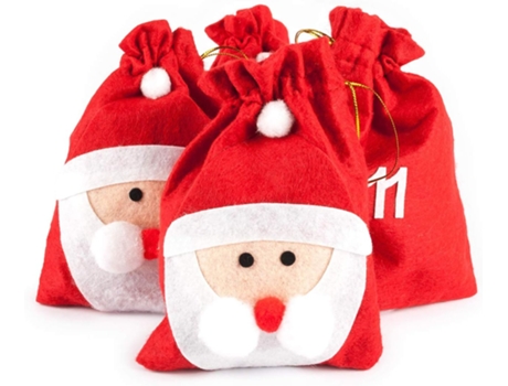 Calendario de Adviento de Navidad Papá Noel, 24 bolsas para Rellenar, Adornos Navideños