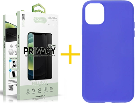 Kit Carcasa y Protector Cristal 1X Privacy Iphone 12«12 Pro Accetel Silicona Azul