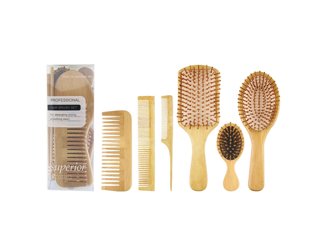 Un Juego De Peines Y Cepillos De Bambú, Antiestáticos, Perfectos Para Peinar Y Dar Estilo Al Cabello.