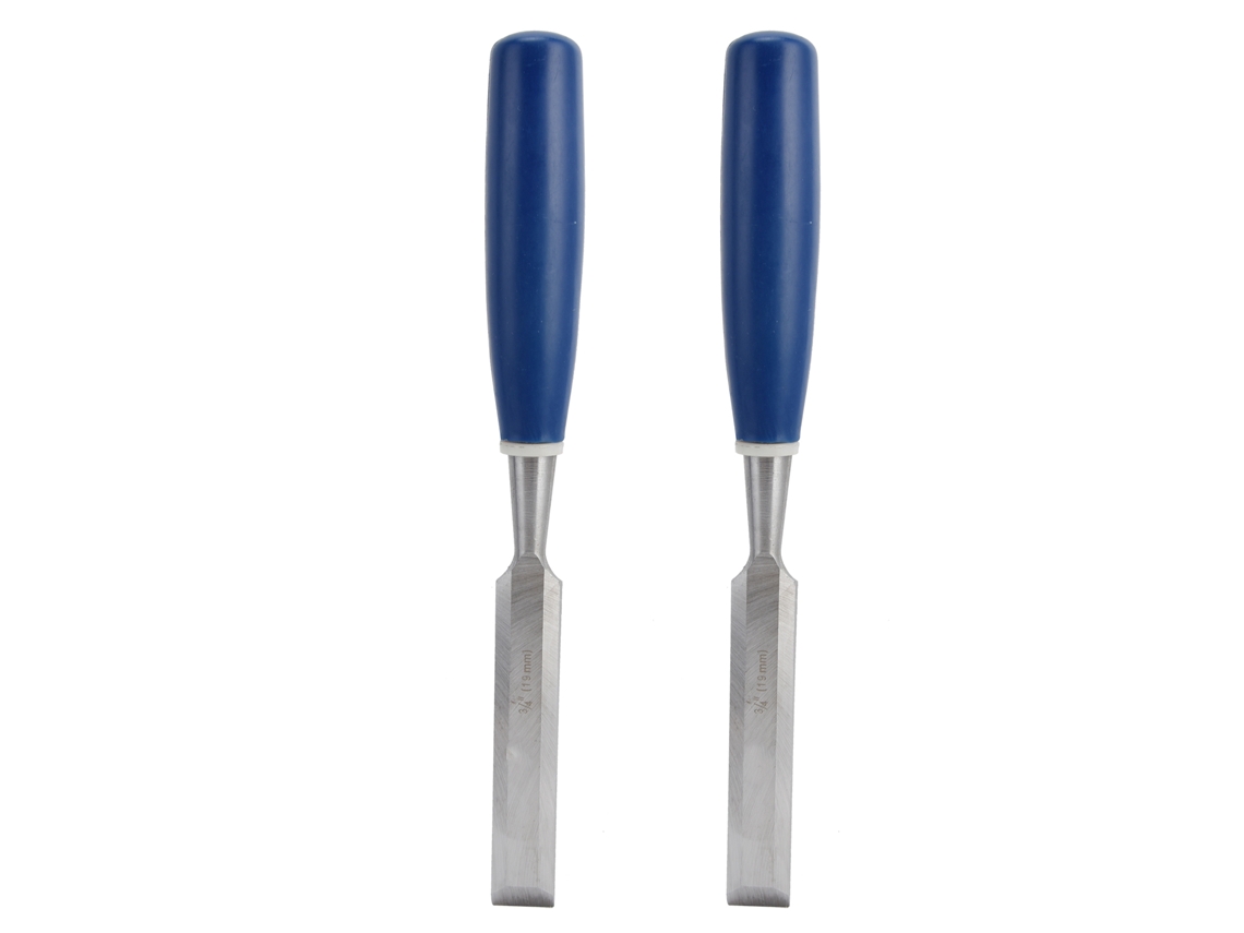 Juego de 2 cinceles de madera de alta dureza con mangos azules para carpintería, cinceles planos de 3/4 de pulgada