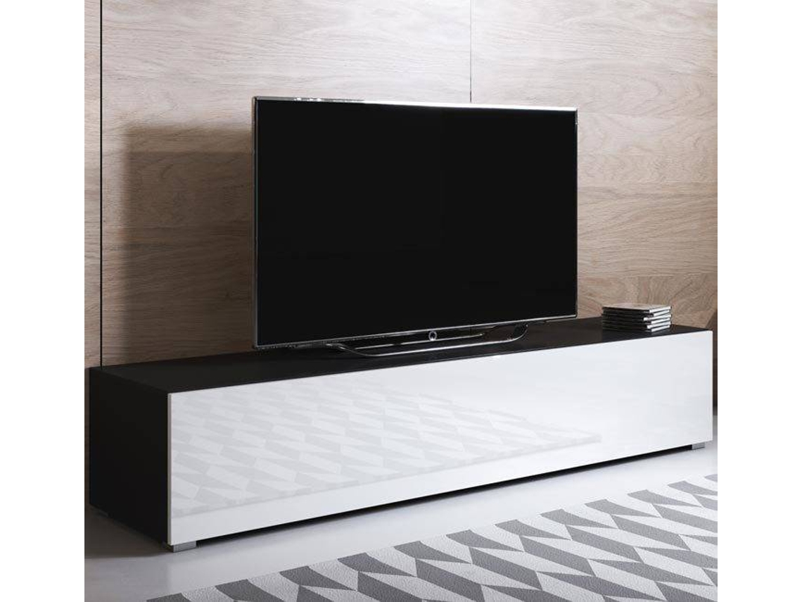 Mueble TV MÓVEIS BONITOS Luke H2 con Patas Estándar (160x40x32 cm - Negro y Blanco - Melamina)