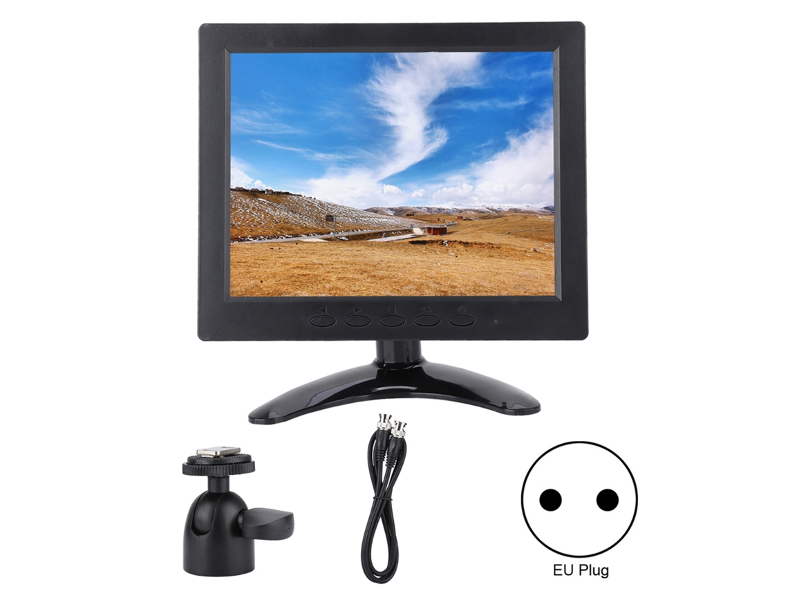 TRUYUETY Pantalla IPS Pequeña de 8 Pulgadas 1024x768 HD para Vídeo, HDMI/VGA/BNC/AV, 100-240V (Enchufe UE)