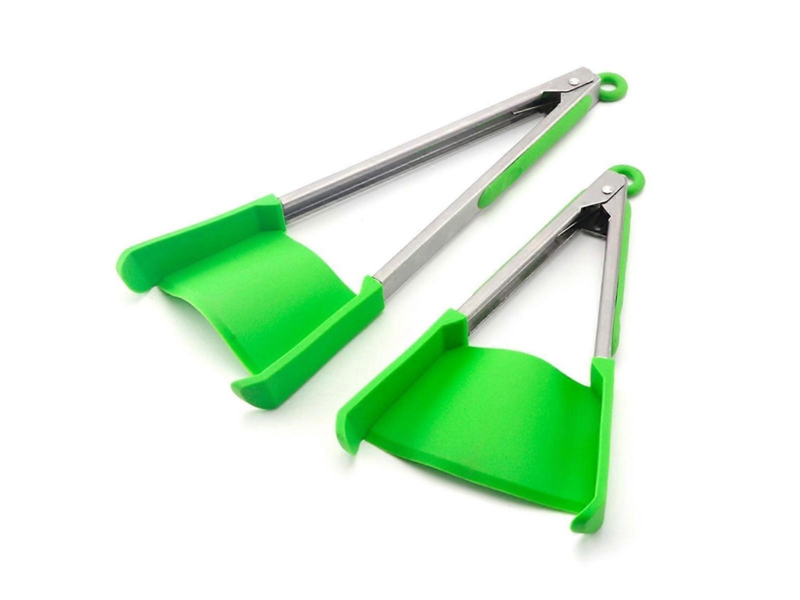 Espátula y pinzas de cocina antiadherentes, de acero inoxidable y silicona.