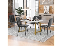 Conjunto Comedor 117cm - Mesa Rectangular Con 4 Sillas, Sillas De Terciopelo Gris, Patas Doradas