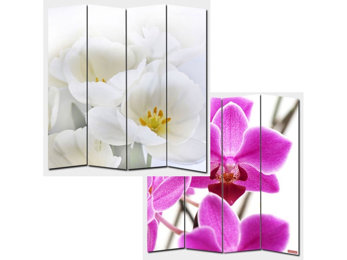 Biombo divisor de ambientes de 4 paneles, 180 x 160 cm, diseño orquídea Par04003