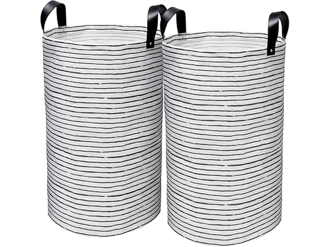 Juego De 2 Cestas De Ropa Plegables, Con Capacidad De 60 Litros, Remaches Y Asas Reforzados, Material De Cuero Sintético, Lavado Eficiente Y