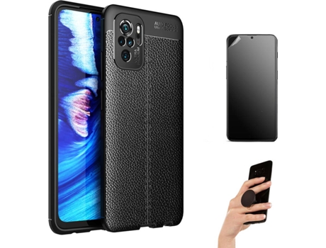 Kit Carcasa y Protector Xiaomi Mi Note 10S Ultimatte Rugged Leather Popsocket Negro