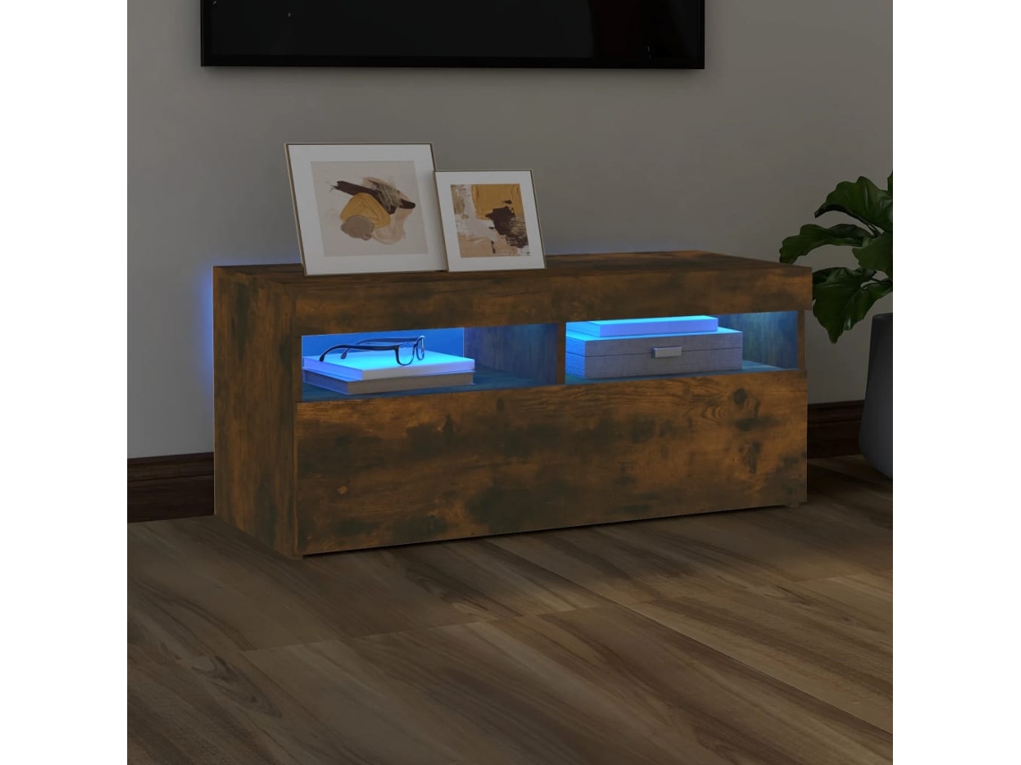 Mueble De Tv Con Luces Led Roble Ahumado 90x35x40 Cm