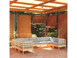 9 Piezas Conjunto Lounge De Jardim C/ Almofadões Cinzentos Pinho Dkd Home Decor