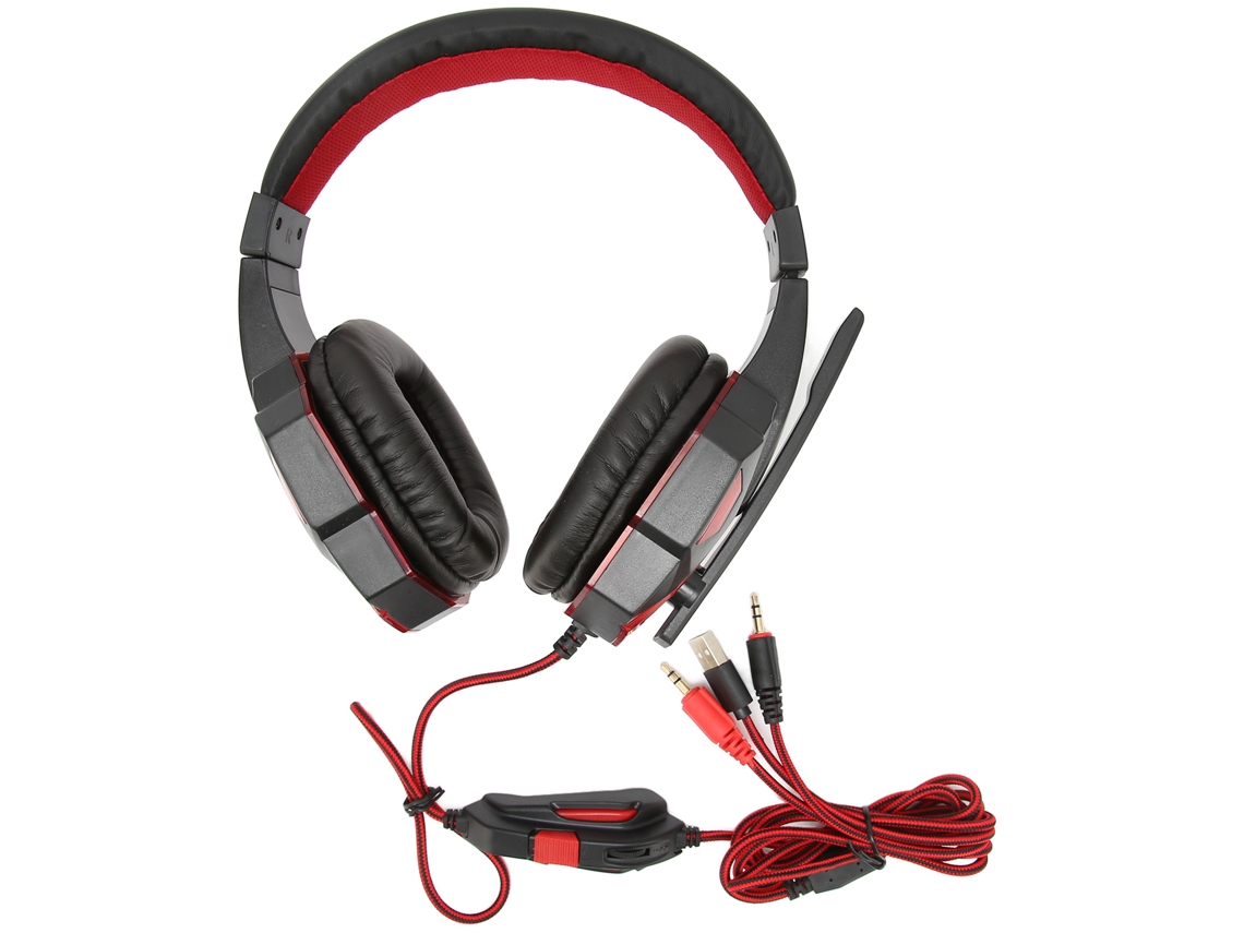 Auriculares Para Juegos Con Micrófono Iluminado Y Volumen Ajustable De 3,5 Mm Para Pc, Color Negro Y Rojo.