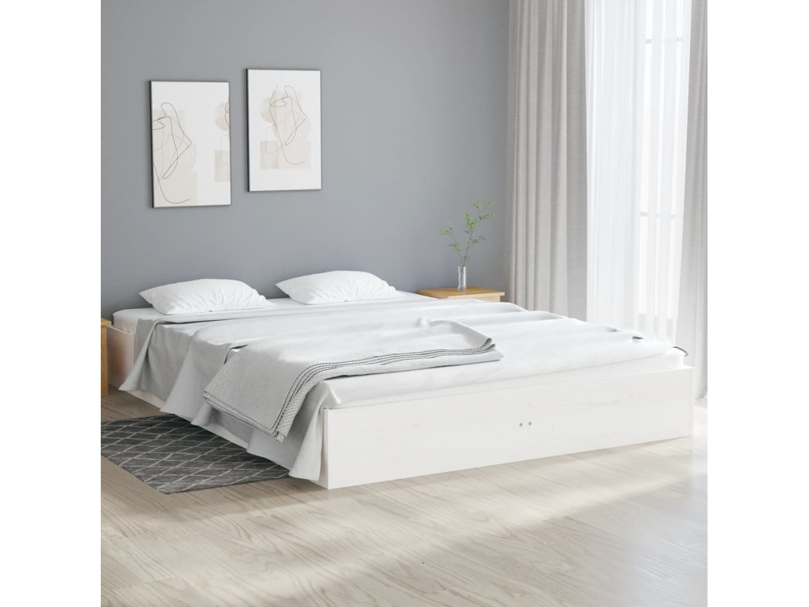 Estructura De Cama Doble Sin Colchón Madera Blanco 135x190 Cm