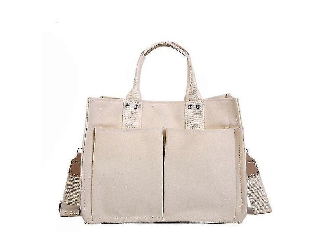 Bolso de mano Lalamoli de lona informal de gran capacidad para mujer, bolso bandolera portátil, color blanco