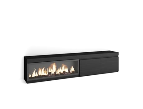 Mueble TV, Televisión, 210, Para TV hasta 80, Chimenea eléctrica XXL, Negro SKRAUT HOME