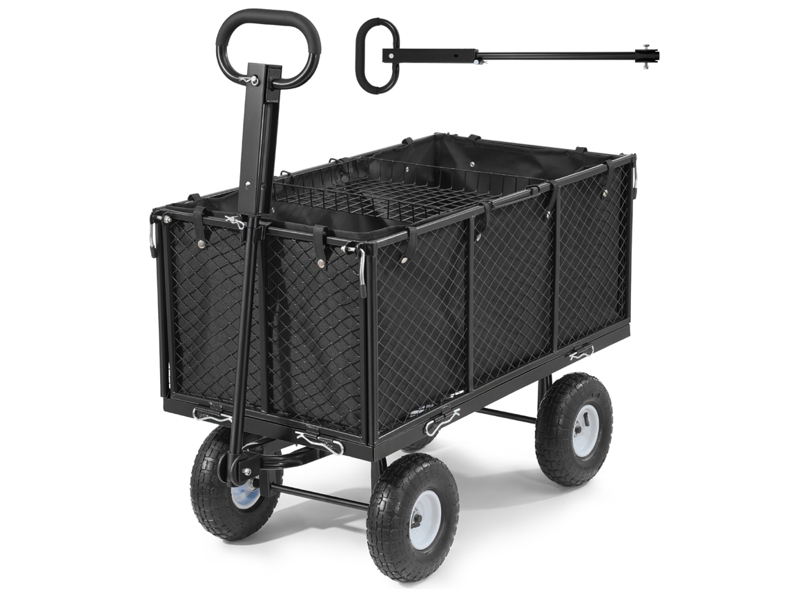 Carrito de jardín VEVOR, 544,3 kg, acero resistente con neumáticos, color negro.