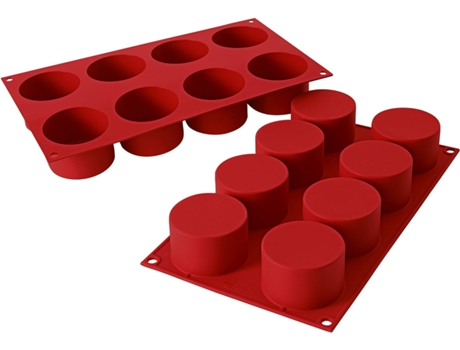 Juego de 2 Moldes de Silicona en Forma de 8 Vasitos Cilíndricos para Tarta (Rojo)