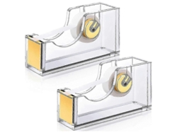 Juego de 2 dispensadores de cinta adhesiva de acrílico transparente para uso en oficina. GOKOCO