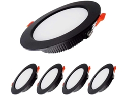 Rebe-5pcs Focos Led Empotrables Negro Plano 5w 500lm Ip44 Blanco Natural 4000k Ac220-240v Corte 70-80mm Clase Energética A