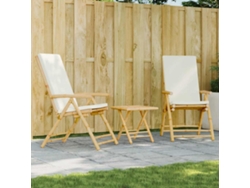 Juego Bistró Plegable Con Cojines 3 Uds | Mueble De Jardín Bambú Blanco Crema