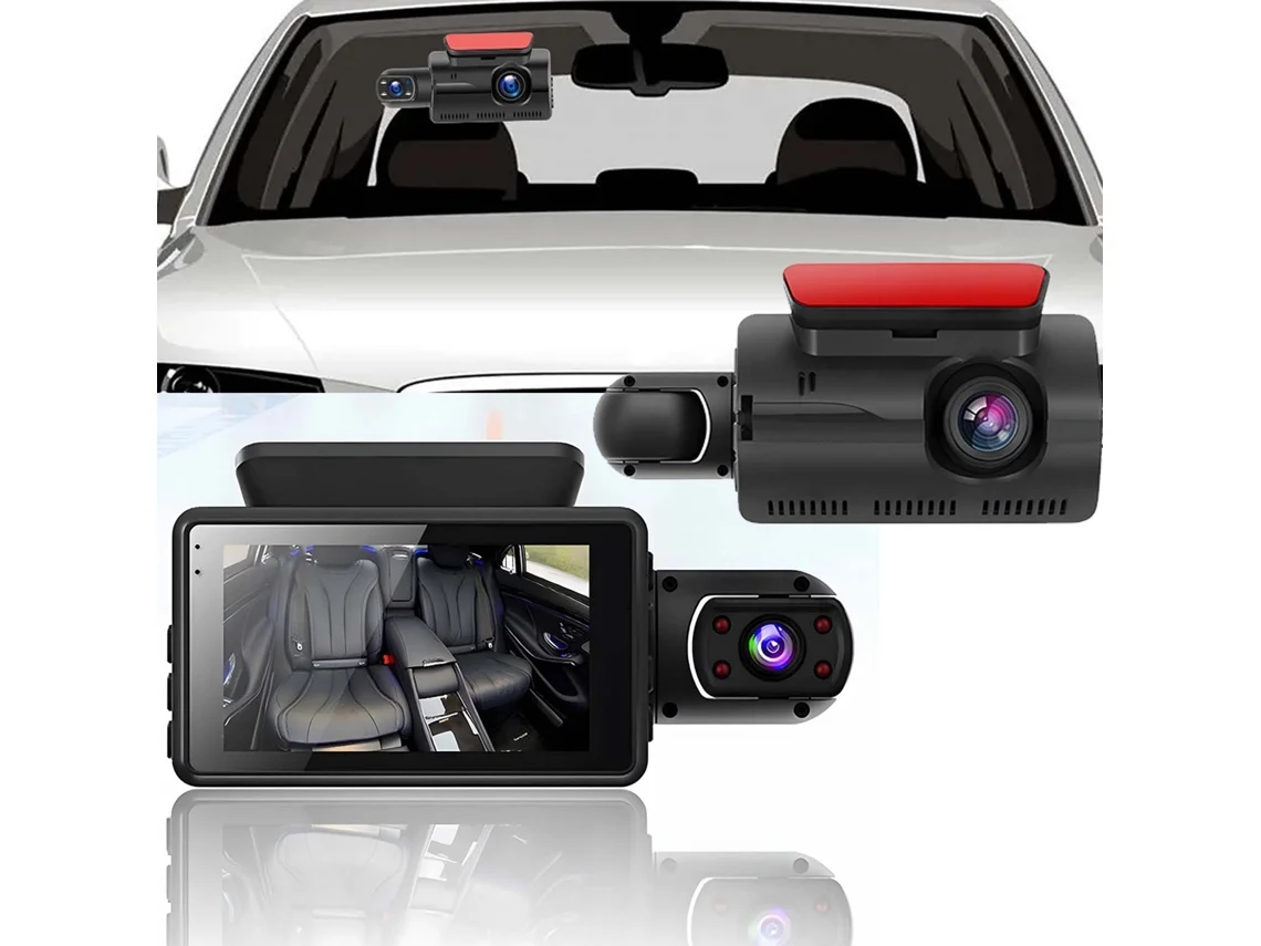Cámara de salpicadero para coche con pantalla IPS de 3,0 pulgadas, cámara dual delantera y trasera, visión nocturna, Nicecee