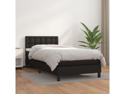 Cama Box Spring Con Colchón Cuero Sintético Negro 100x200 Cm