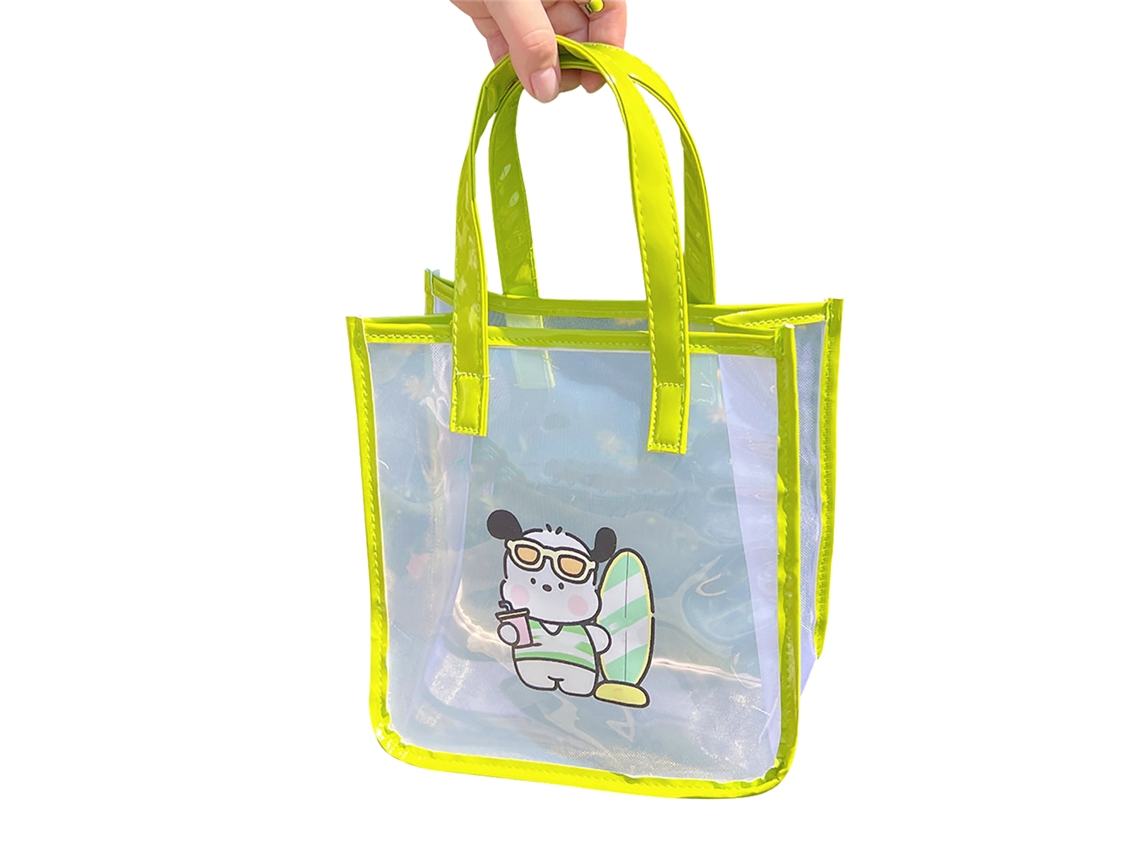 Bolsa De Playa Plegable E Impermeable De Gran Capacidad Con Malla De Pvc Y Estampado De Perro Surfista Para Viajes Y Compras.