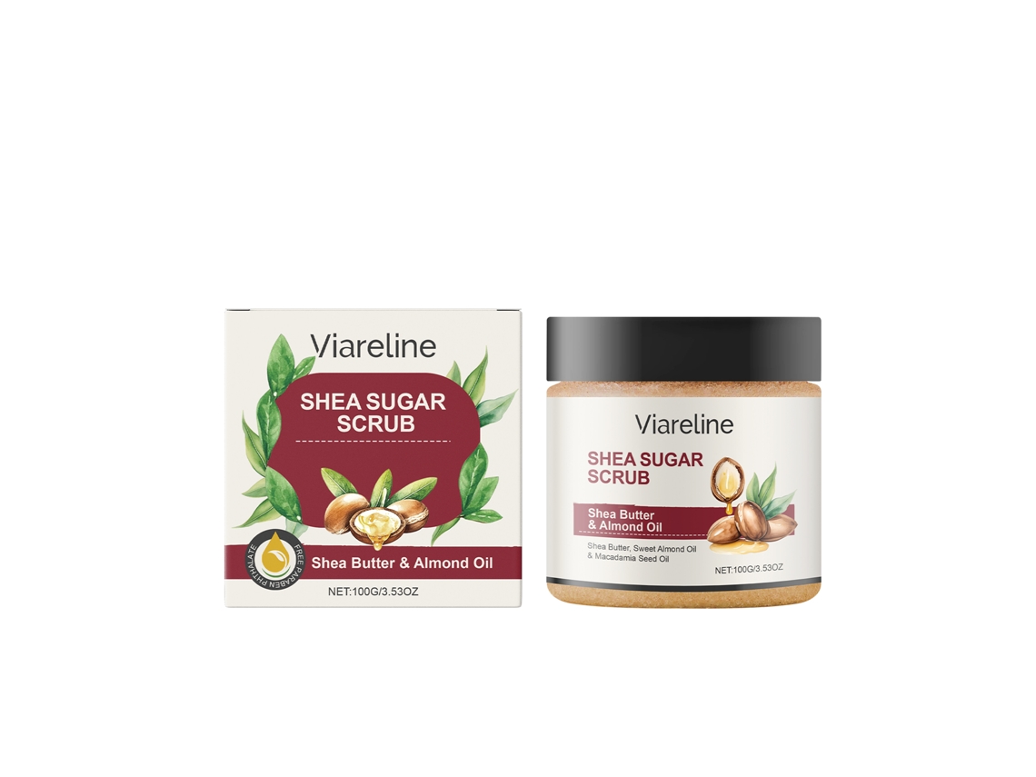 Exfoliante corporal en botella con aceite de almendras