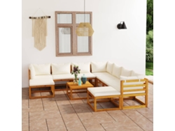Conjunto de jardín de 11 piezas con cojines, acacia maciza y crema, DKD Home Decor