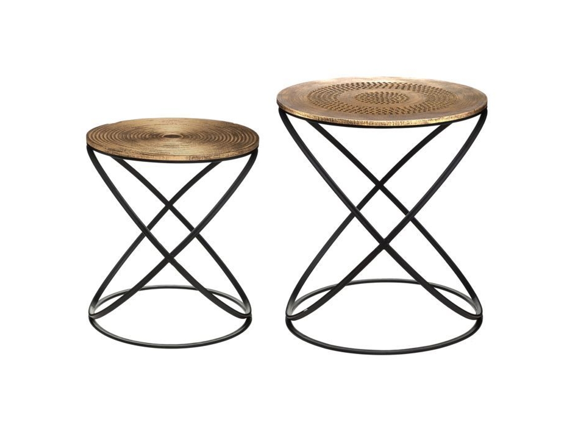 Juego de 2 mesas de centro Atmosphera, madera y metal cobre, diseño asimétrico contemporáneo