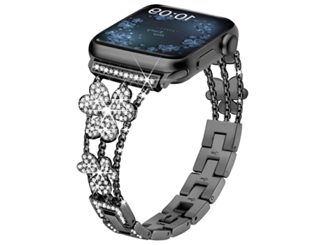 Correa de reloj con diamantes de trébol de 3 hojas para Apple Watch Series 8 y 7 41 mm / SE 2 y 6 y SE y 5 y 4 40 mm / 3 y 2 y 1 38 mm (negro)
