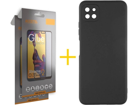 Carcasa y 2 Protectores de Pantalla de Vidrio Full Samgung A22 5G ACCETEL Silicona Líquida Negro