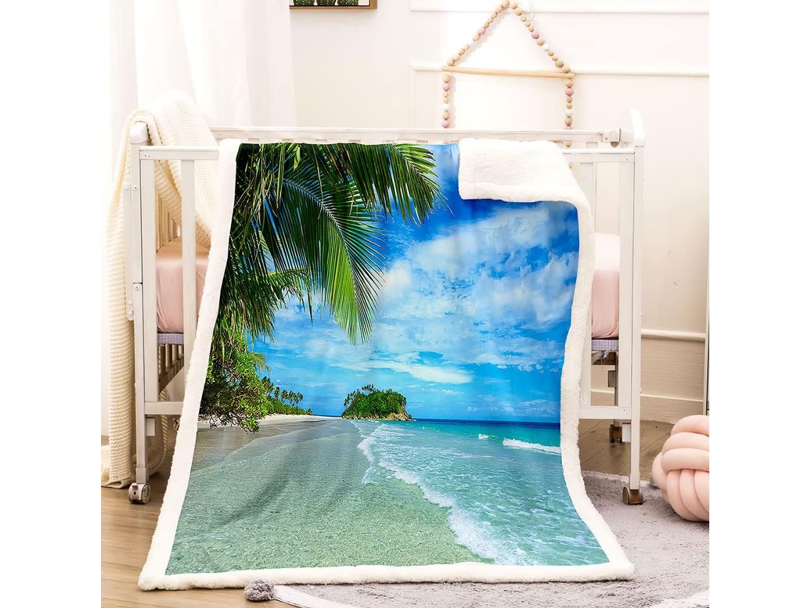 Manta de microfibra con estampado de paisaje náutico, 130x150cm