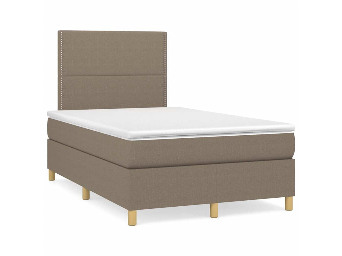 Cama Box Spring Con Colchón Y Led Tela Gris Taupe 120x190 Cm