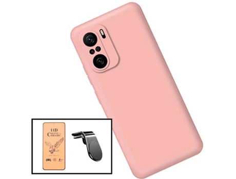 Kit Cristal Templado CeramicGlass Full Cover, Funda Silicona Liquida y Soporte Magnético L Safe Driving Coche Xiaomi Redmi Note 10s PHONECARE Rosa