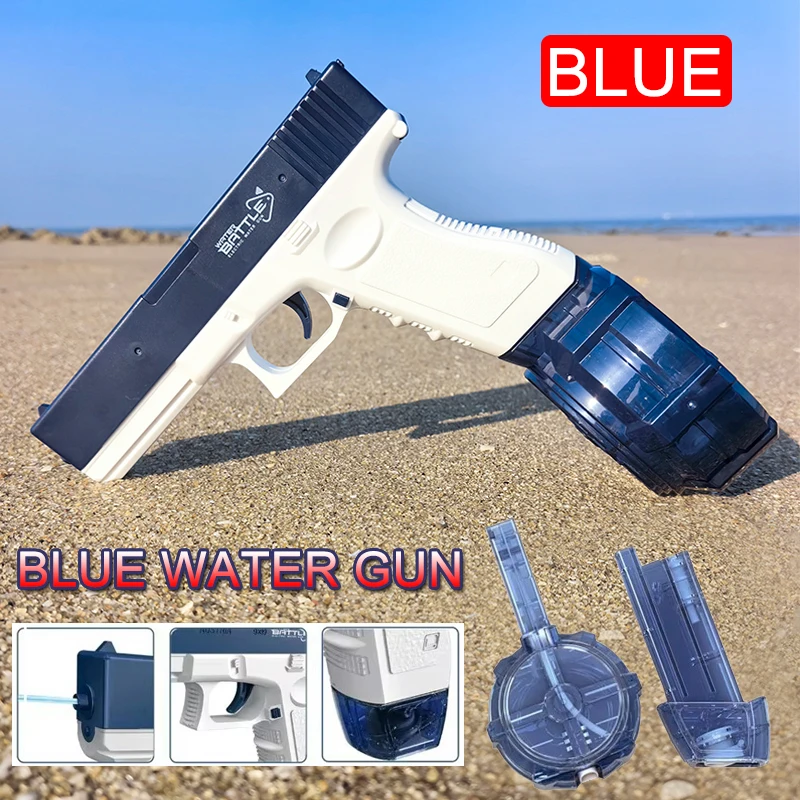 Pistola de agua eléctrica de juguete, de alta presión, potente, recargable y automática. Pistola de agua para niños. Mdug (azul).