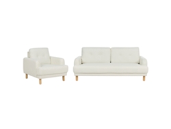 Conjunto de Sofá y Sillón Tapizados con Patas de Madera BELIANI Tuve de Poliéster Blanco 288X90X85