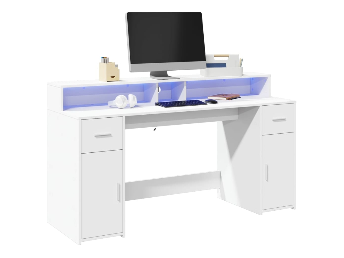 Escritorio con luces LED 140x55x91cm Derivados de madera Blanco Wsd104693 Lovely Home