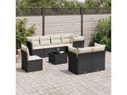 Conjunto de sofás de jardín de 9 piezas DKD Home Decor con cojines de mimbre negros